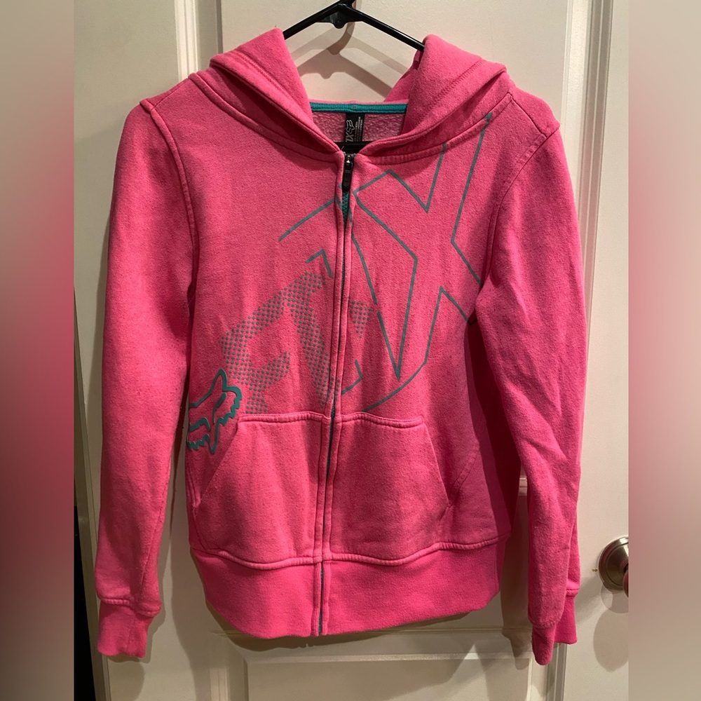Hot pink Fox zip up sweater
